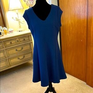 Adrienne Vittadini Blue A-Line Dress V-Neck Sleeveless